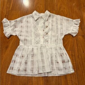 NWT WAVERLY GREY women’s blouse in white ruffled sleeveless